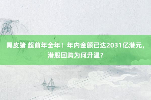 黑皮猪 超前年全年！年内金额已达2031亿港元，港股回购为何升温？
